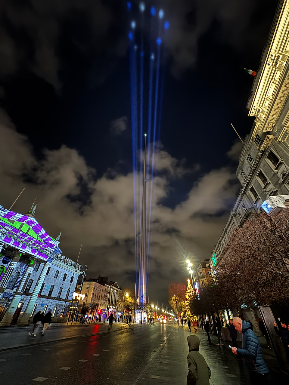 The Spire lit up